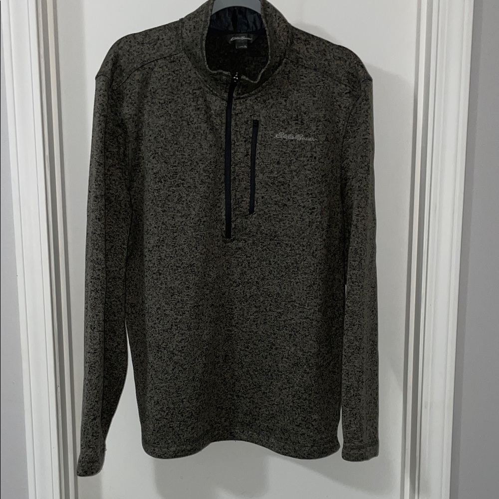 Men's Greenish/Brown Heathered  Half-Zip Sweater